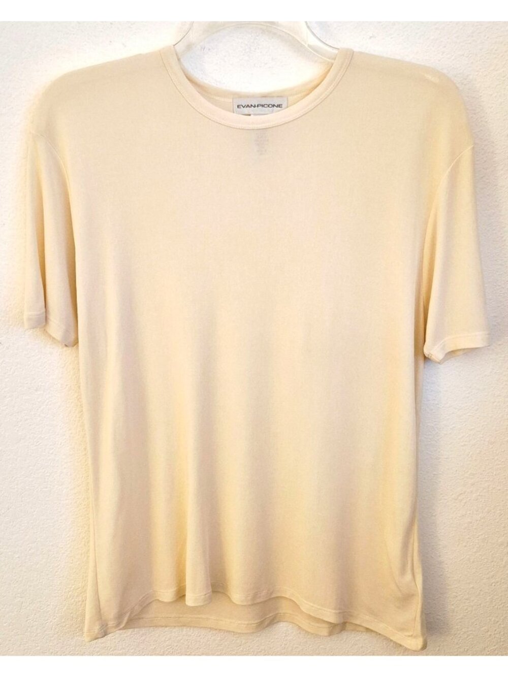 Evan Picone Cream 100% Silk Knit Short Sleeve Pullover Top Size XL EUC